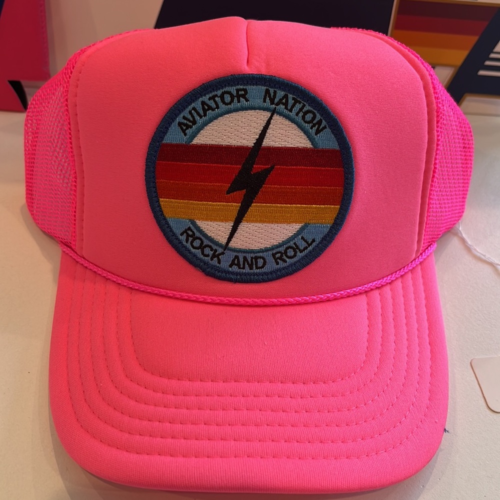 Aviator Nation Trucker Hat Rock and Roll Neon Pink